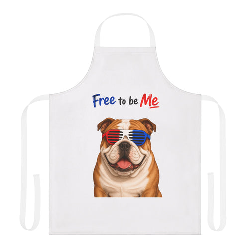 "Free to be Me" Apron Cool Dog| Unisex Patriotic Independence White Apron