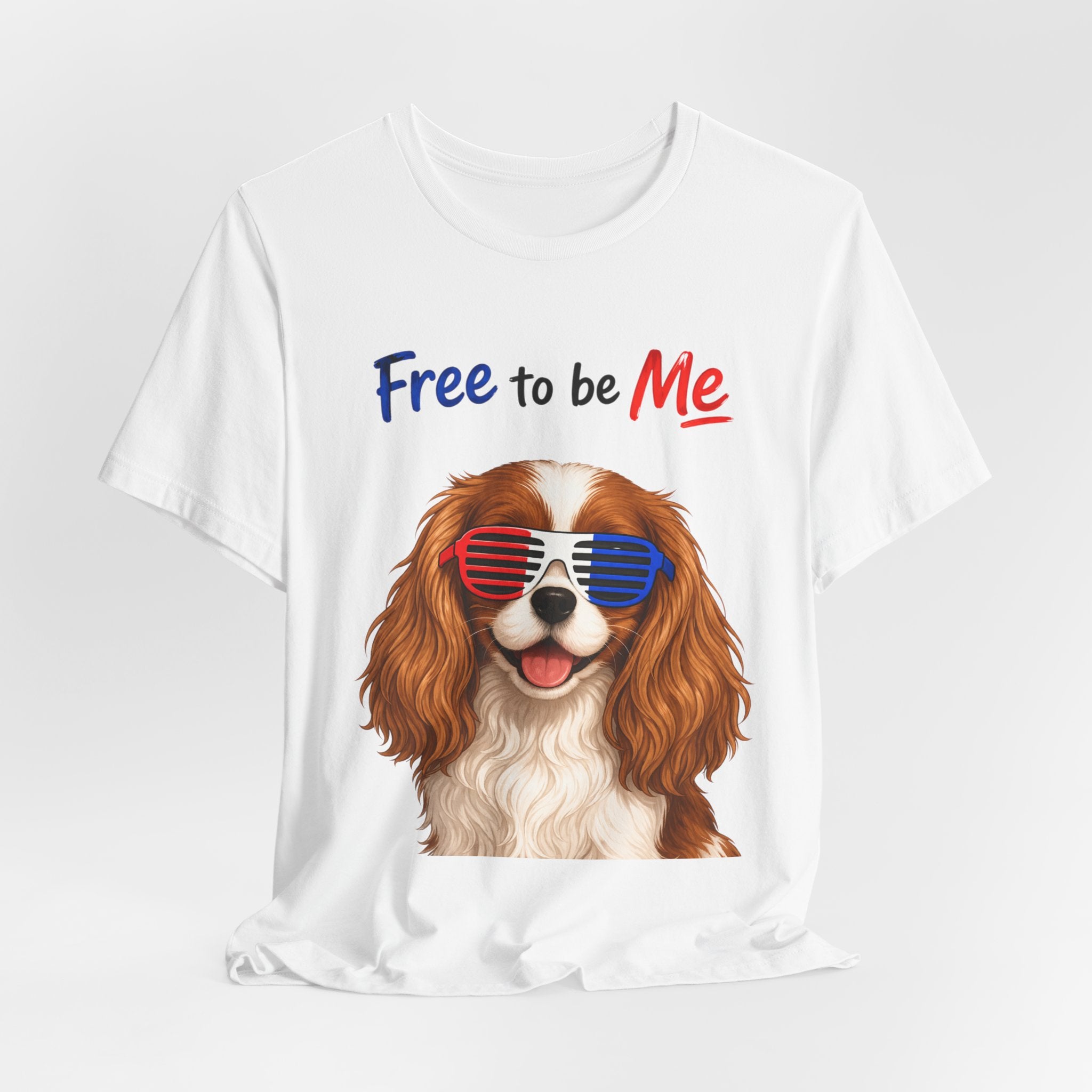 "Free to be Me" Cavalier King Charles Spaniel Dog Graphic  | Patriotic Independence Day T-shirt (multiple colors available)