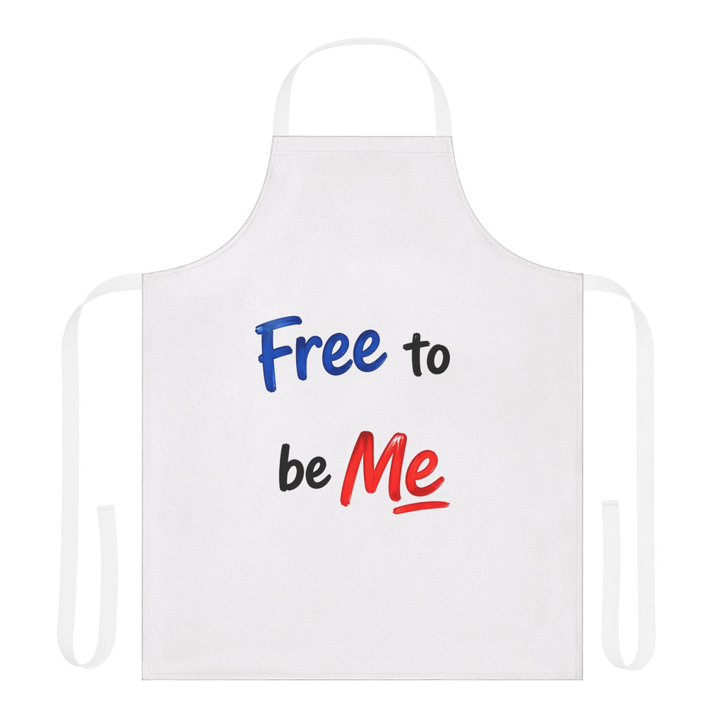"Free to be Me" Apron | Patriotic USA Independence White Apron with Red & Blue Script