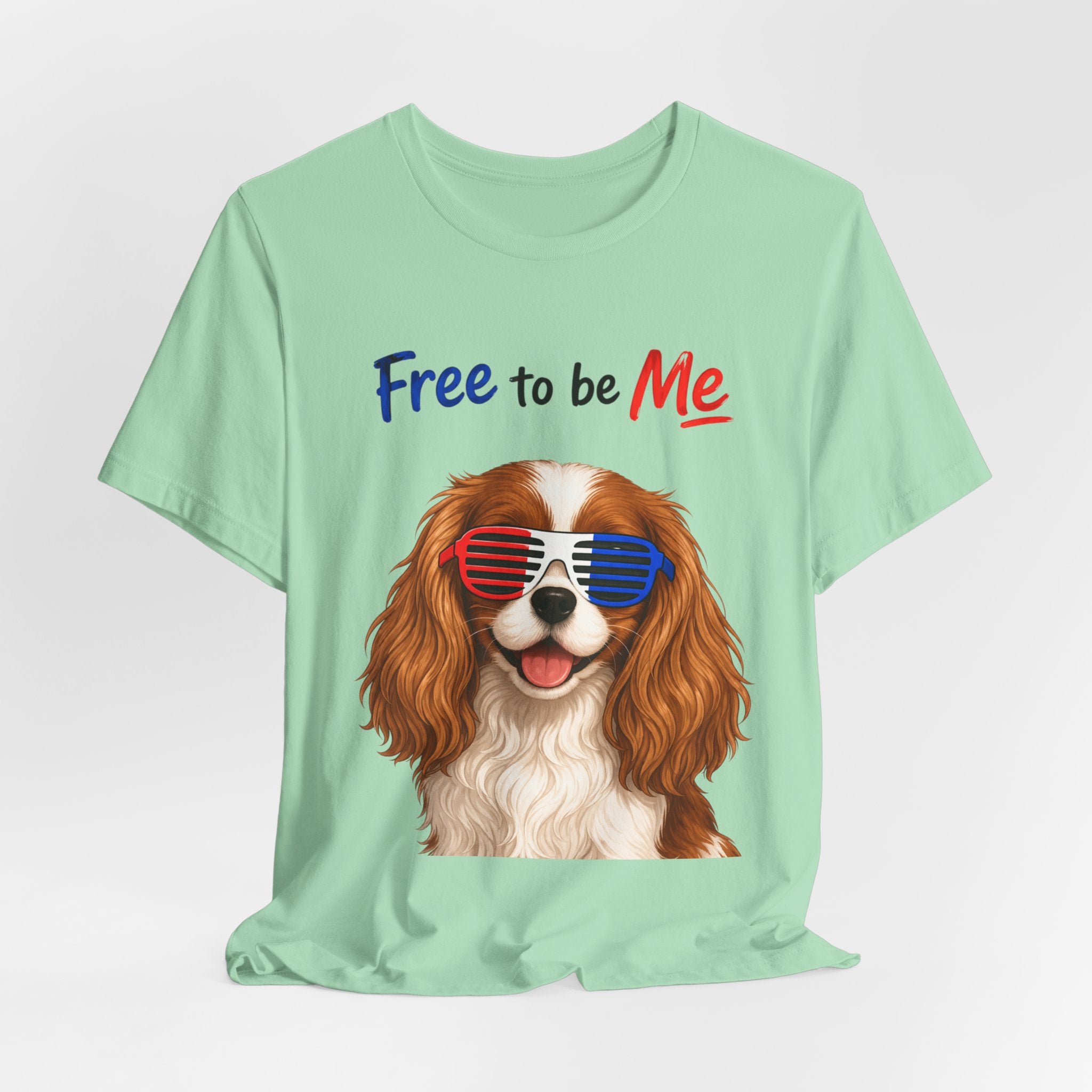 "Free to be Me" Cavalier King Charles Spaniel Dog Graphic  | Patriotic Independence Day T-shirt (multiple colors available)