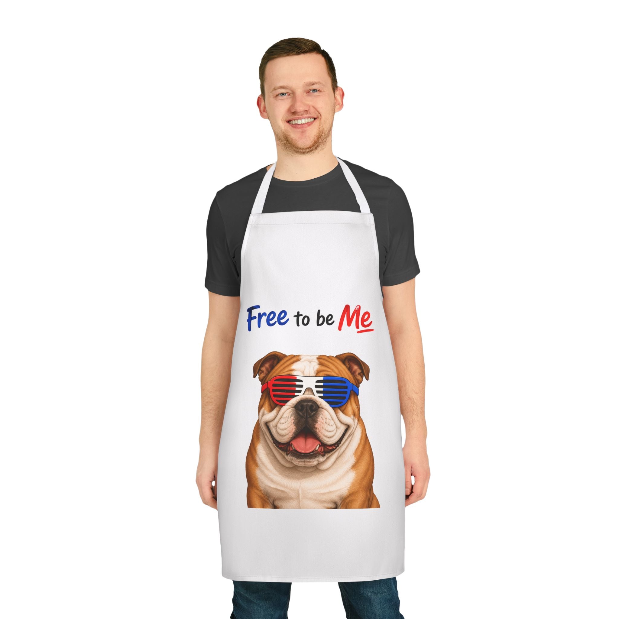 "Free to be Me" Apron Cool Dog| Unisex Patriotic Independence White Apron