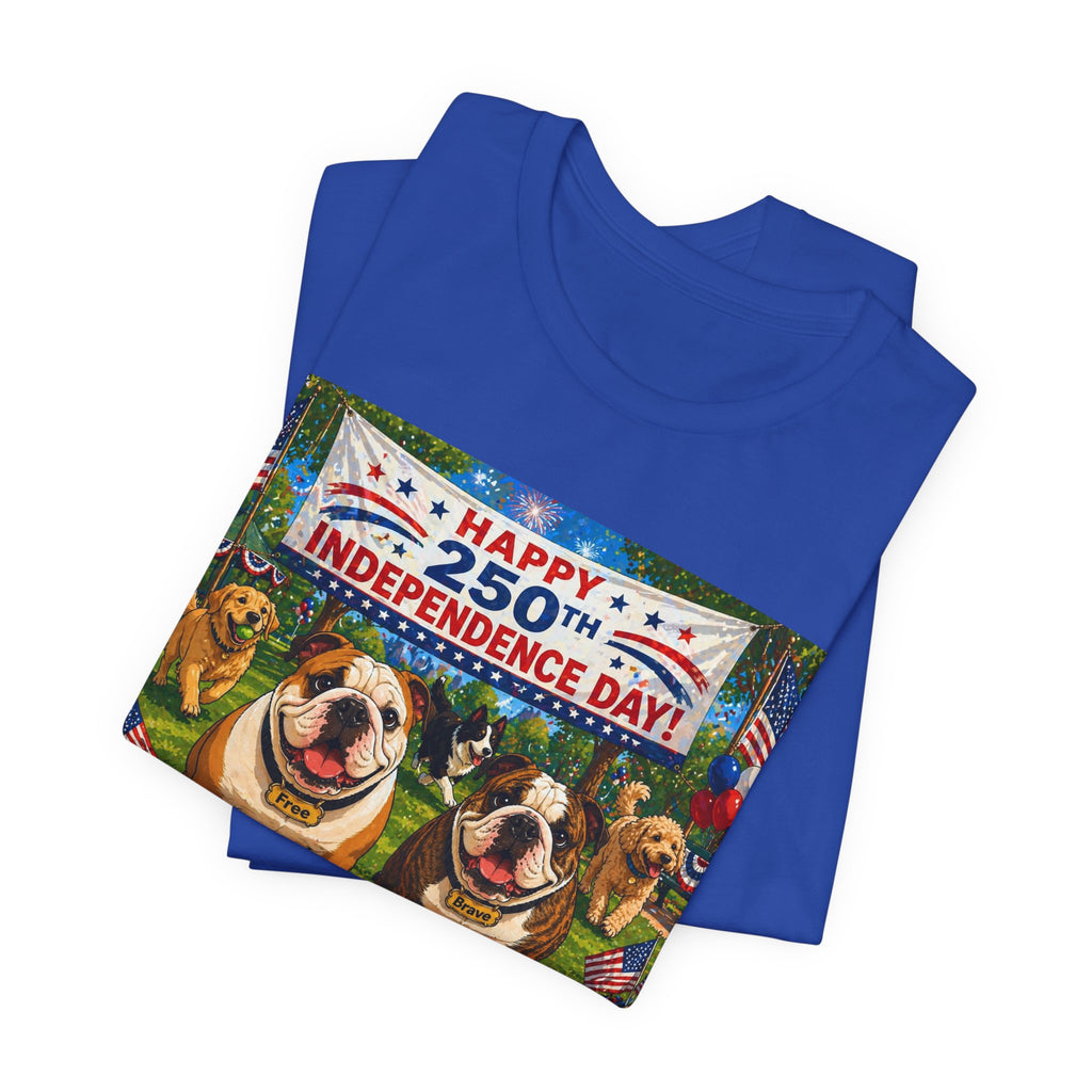 Happy 250th Independence Day Unisex T-shirt | Dog Park Graphic (multiple colors available)