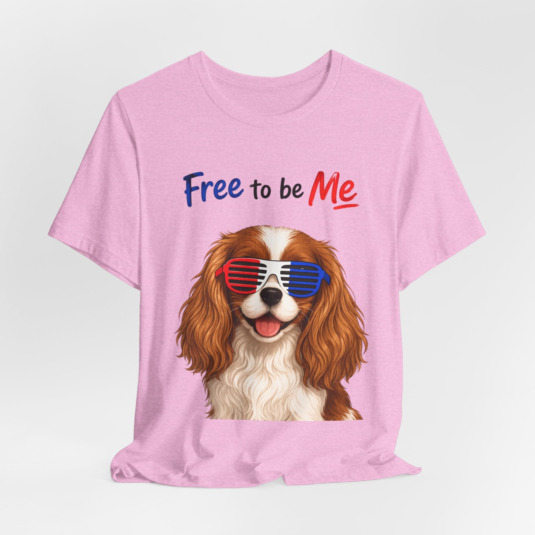 "Free to be Me" Cavalier King Charles Spaniel Dog Graphic  | Patriotic Independence Day T-shirt (multiple colors available)