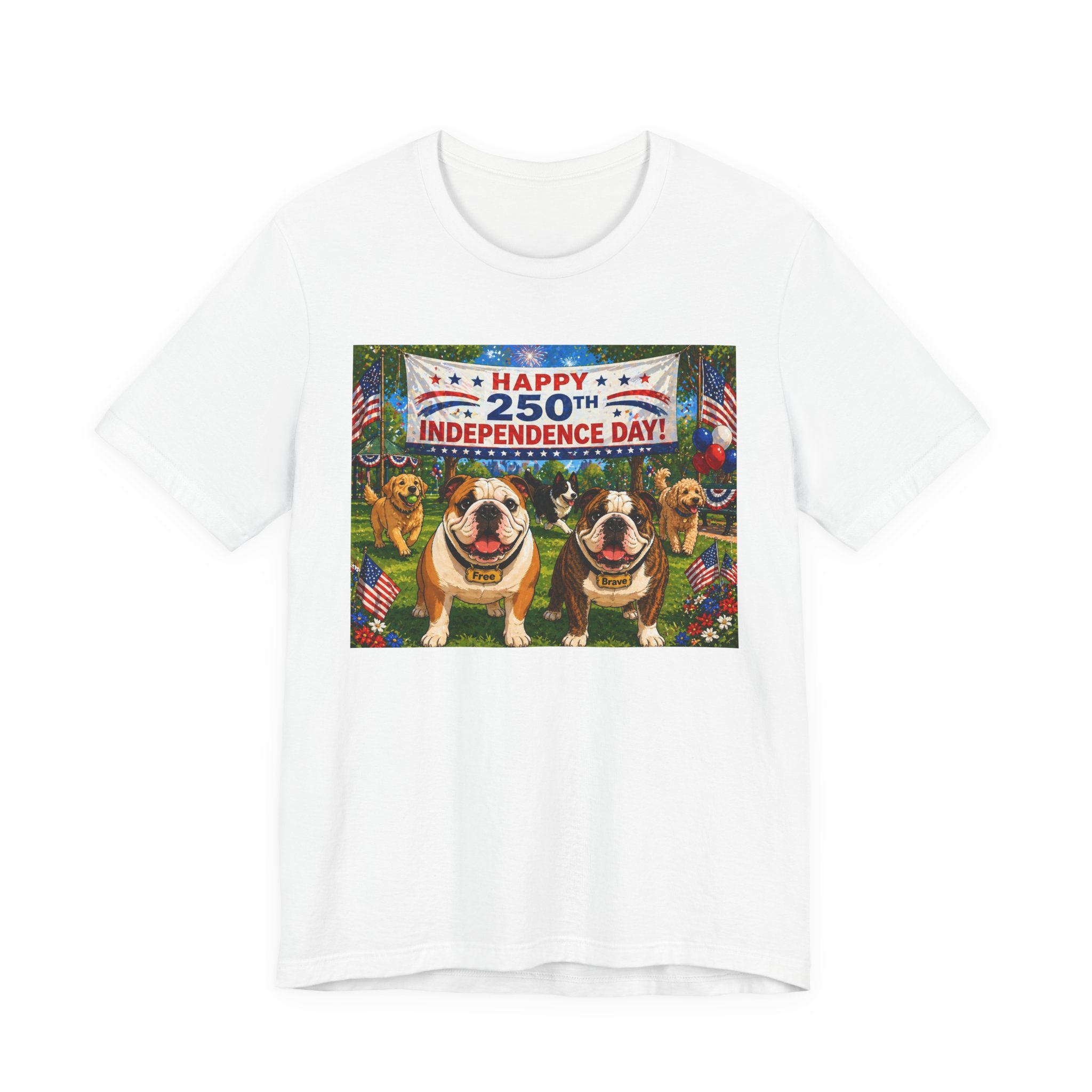 Happy 250th Independence Day Unisex T-shirt | Dog Park Graphic (multiple colors available)