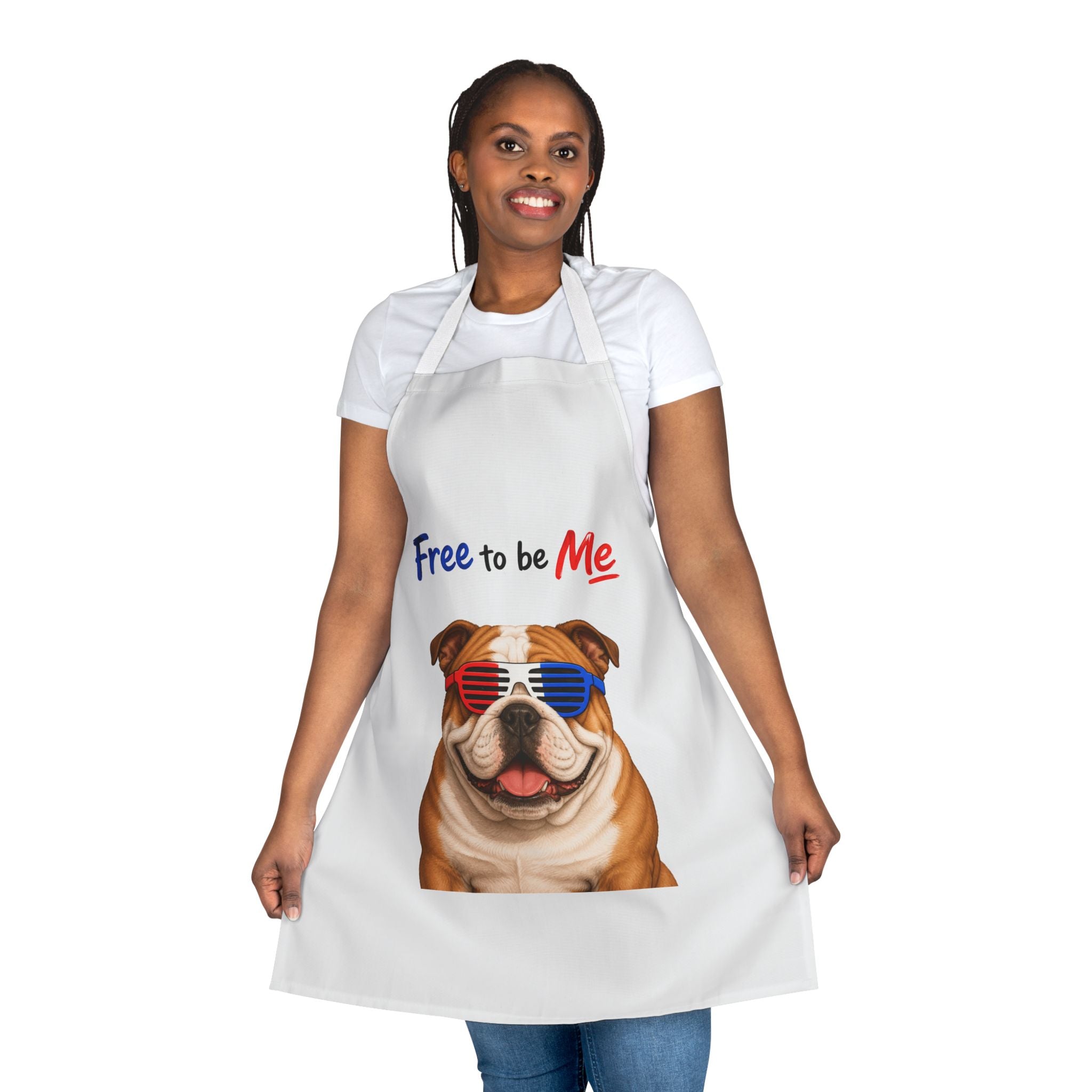 "Free to be Me" Apron Cool Dog| Unisex Patriotic Independence White Apron