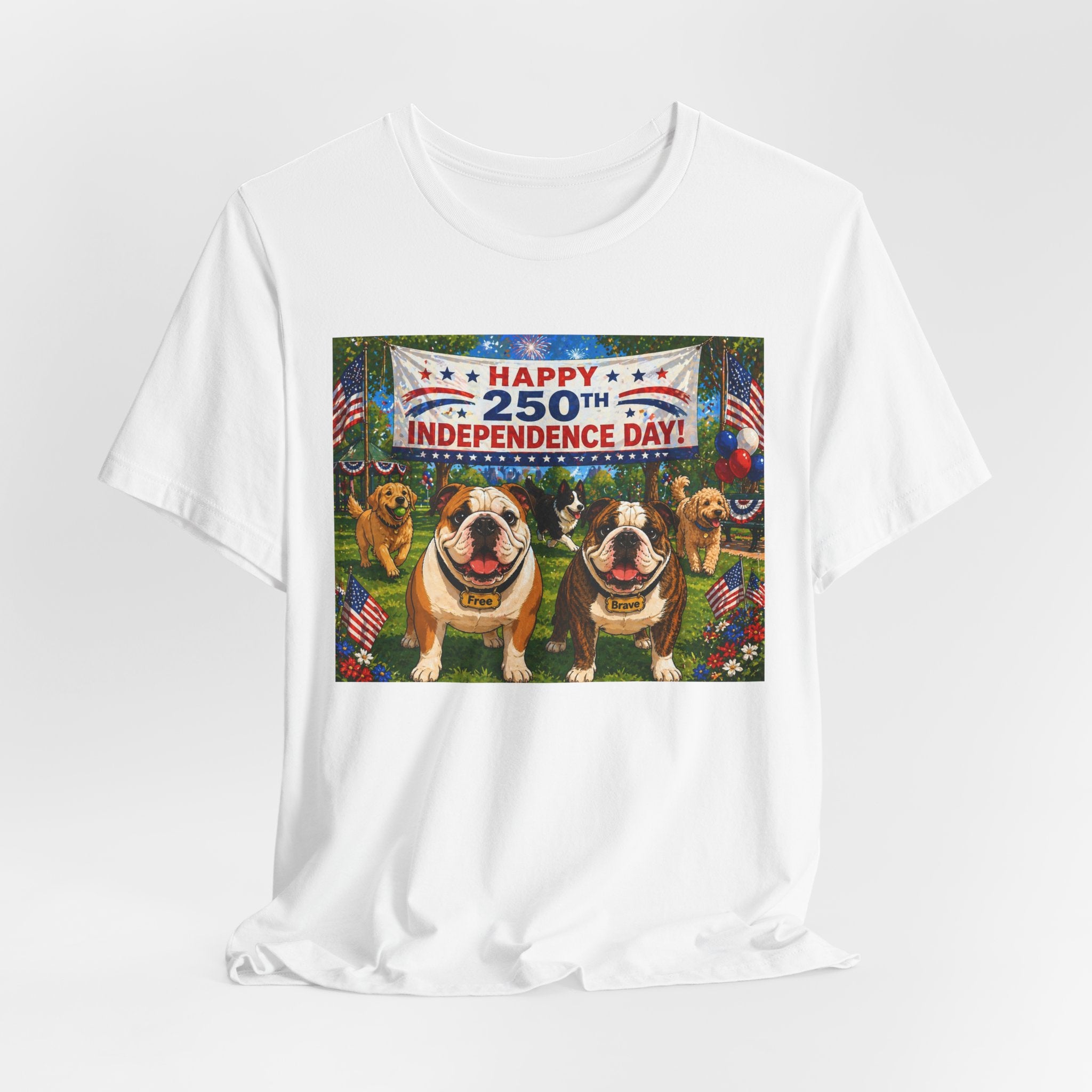 Happy 250th Independence Day Unisex T-shirt | Dog Park Graphic (multiple colors available)
