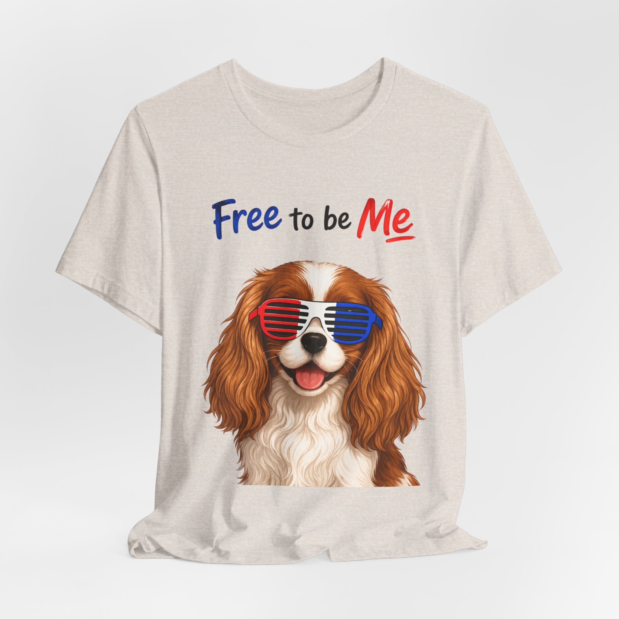 "Free to be Me" Cavalier King Charles Spaniel Dog Graphic  | Patriotic Independence Day T-shirt (multiple colors available)