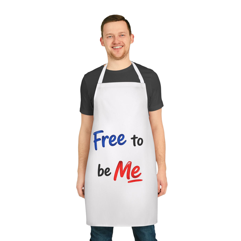 "Free to be Me" Apron | Patriotic USA Independence White Apron with Red & Blue Script
