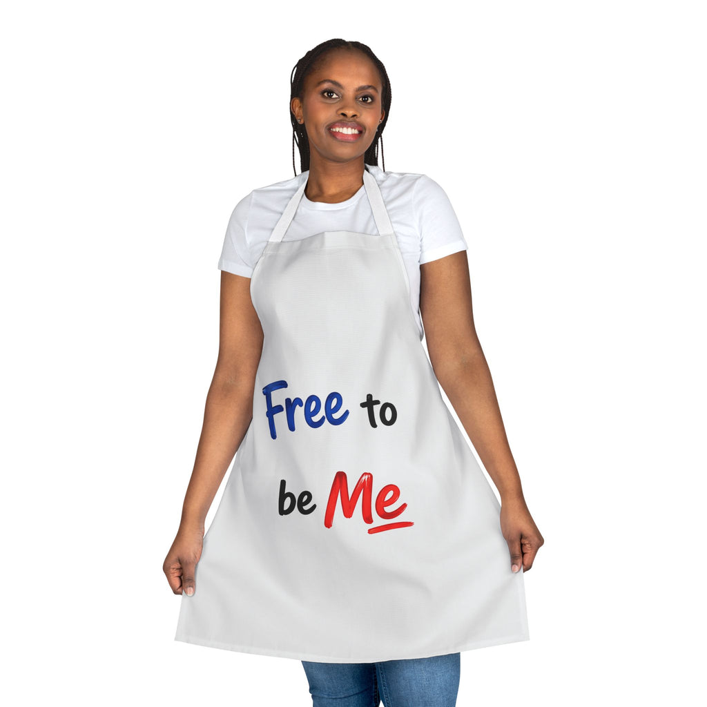 "Free to be Me" Apron | Patriotic USA Independence White Apron with Red & Blue Script