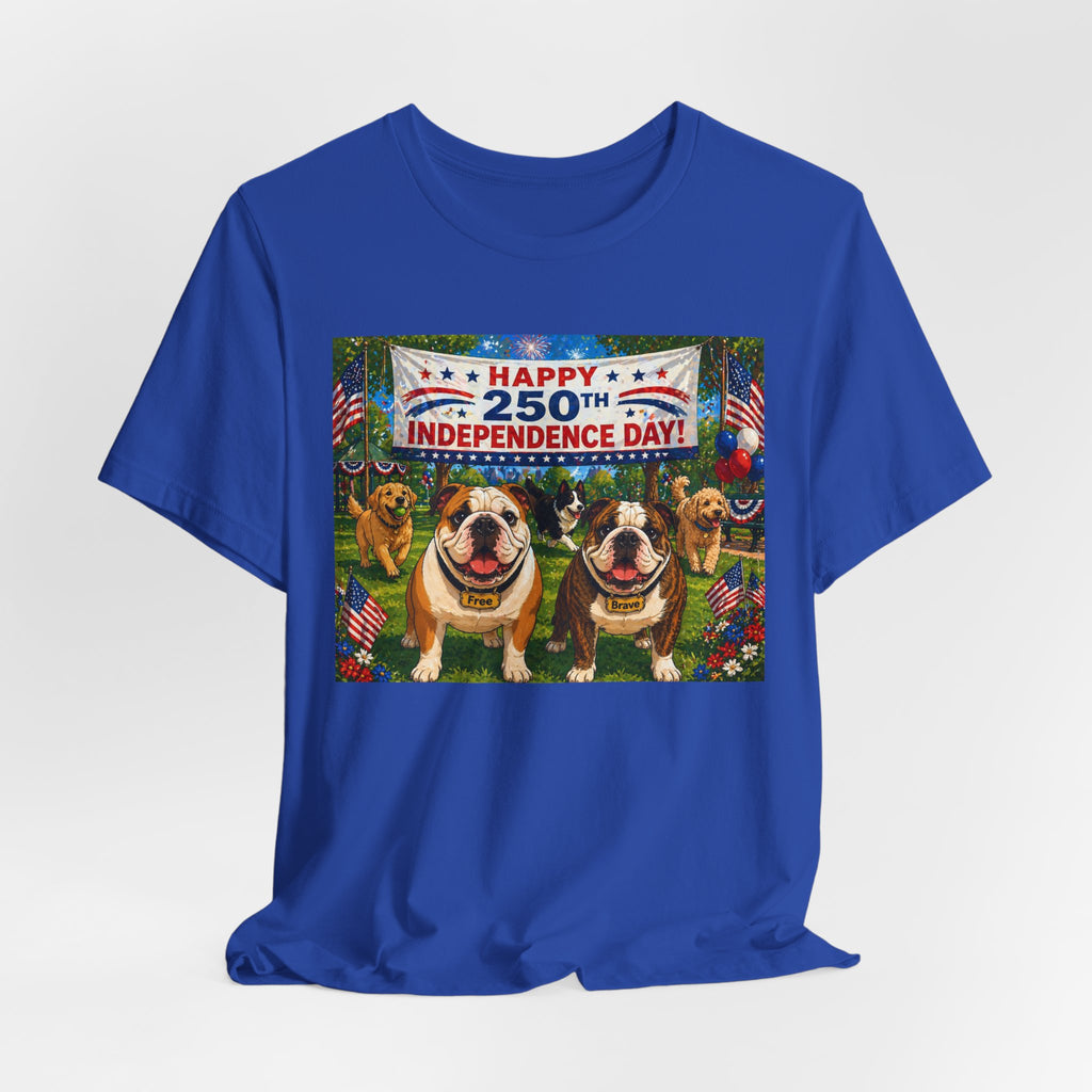 Happy 250th Independence Day Unisex T-shirt | Dog Park Graphic (multiple colors available)